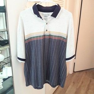Vintage Penguin Shirt Polo Munsingwear Men L Blue White Stripe Classic Casual SS